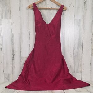 Ann Taylor Deep Red 100% Silk Dress Tie Bow Sleeveless Midi Length Lined Size 12